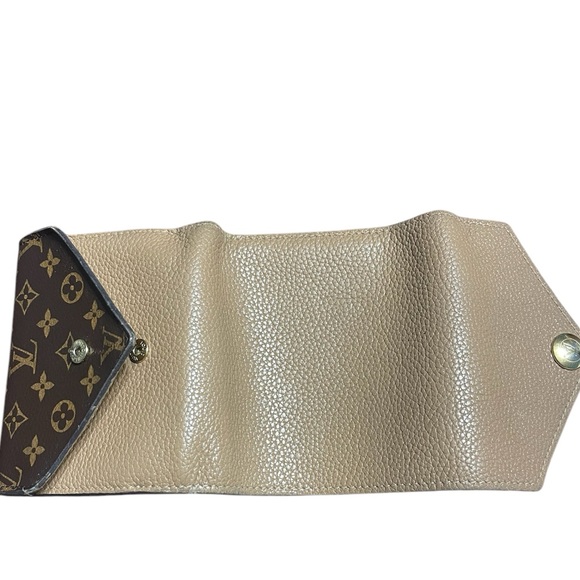 RARE Authentic LV Beige Calf Leather & Monogram Canvas Double V Flap Wallet - Picture 9 of 12